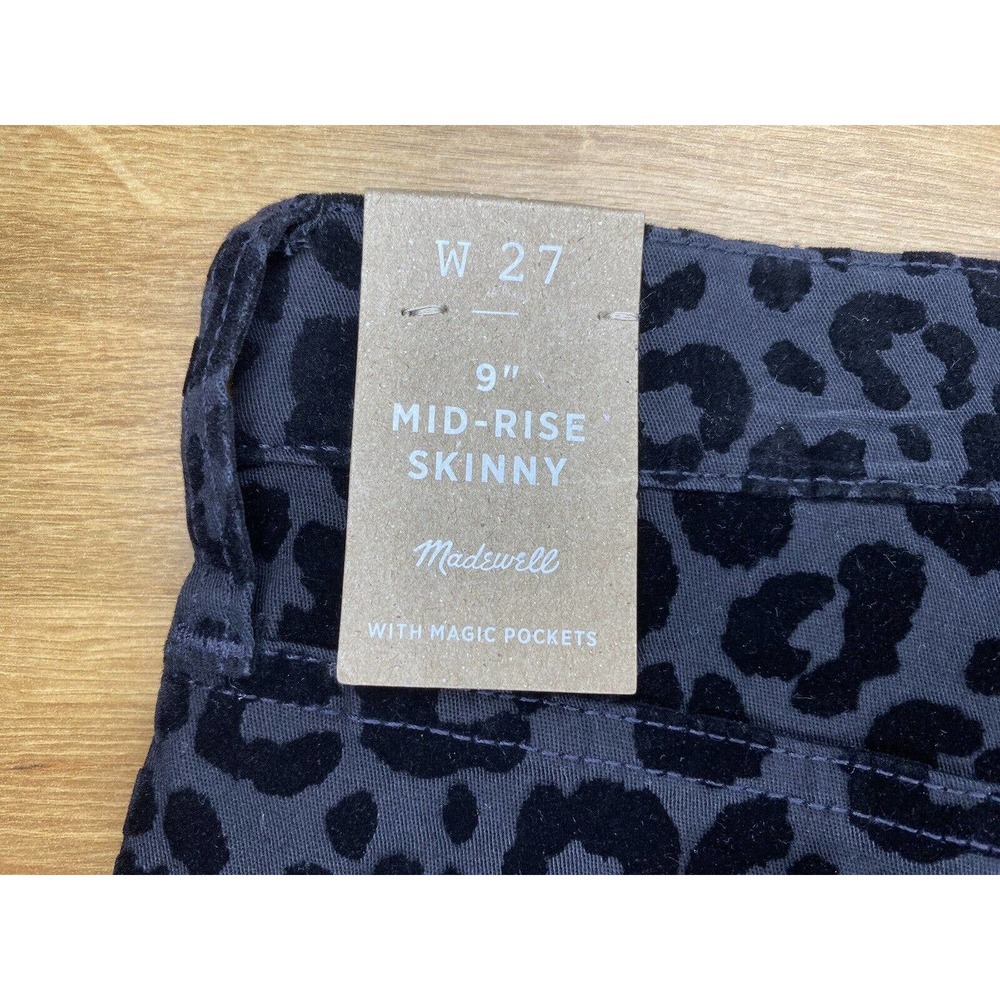 Madewell Jeans Womens 27 Black 9” Midrise Skinny Flocked Leopard Denim Animal - Picture 14 of 14